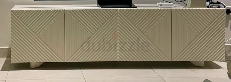 White Textured 4-Door TV Cabinet / Sideboard