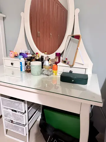 White Vanity Dressing Table with Mirror and Drawers - Good Condition