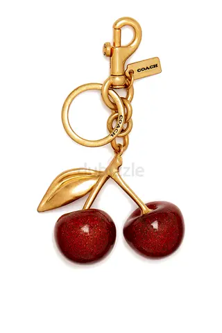 Coach Cherry Keychain / Bag Charm - Gold Tone with Red Enamel Cherries