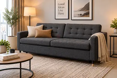 3-seater upholstered sofa-bed — Dark Grey, Elegant, confortable and excellent condition.