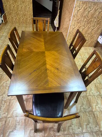Solid Wood 6-Seater Dining Table with Chairs - Good Condition