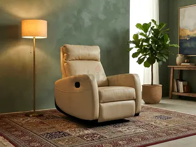 CELLINI Italian Beige Leather Recliner Armchair - Comfortable Single Seat