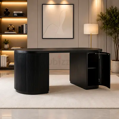 CB2 Reid 70" Oval Black Wood Storage Desk