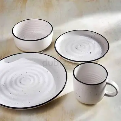 Gray Speckled Ceramic Dinnerware Set - 4 Pieces (Plates, Bowl, Mug)