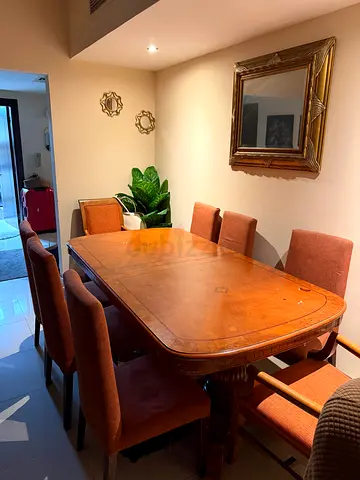 Elegant Vintage Wooden Dining Table with 8 Chairs – Classic Luxury Set (Can be Negationable)