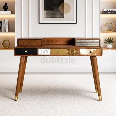 Marina Vintage Wooden Study Table with Patchwork Drawers