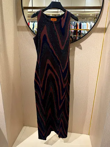 Sleeveless Long Knitted Patterned Dress - Size Unknown
