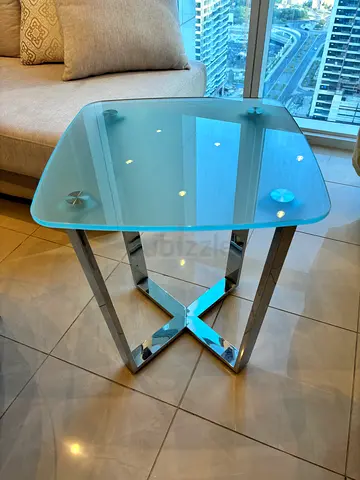 Glass Top Dining/Side Table with Stainless Steel Base - Excellent Condition