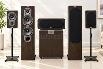 JAMO S426 5.1 Home Theater Speaker Set with Subwoofer - Wooden Finish with Wharfedale Powered Sub
