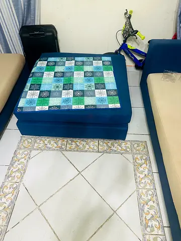 Large Blue Upholstered Ottoman / Footstool - Good Condition