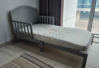 Grey Wooden Toddler Bed with Safety Rails