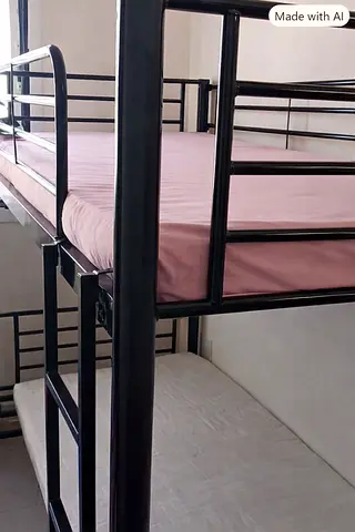 Sturdy Black Metal Bunk Bed Frame with Two Mattresses