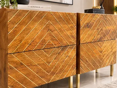 West Elm Solid Wood Nightstands with Geometric Inlay - Set of 2