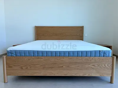 King size Ikea oak bed frame,  headboard and mattress - very good condition