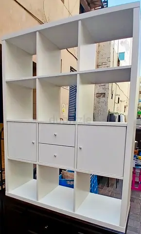 White Multi-Compartment Storage Shelf / Room Divider with Drawers