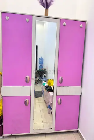 Pink 3-Door Wardrobe with Full-Length Mirror
