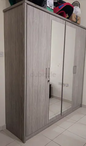 3-Door Wardrobe with Mirror - Grey Wood Finish