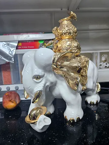 White and Gold Decorative Elephant Figurine - Porcelain Statue