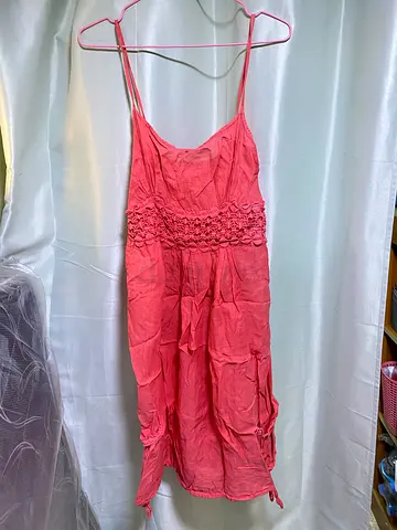 Pink spaghetti strap summer dress with crochet detail