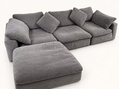 3-seater grey fabric sofa with chaise, good condition, cloud feather couch, pan home