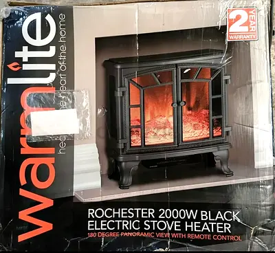 Warmlite Rochester 2000W Black Electric Stove Heater - Like New in Box