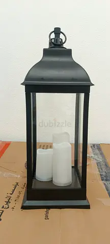 Black Decorative Glass Lantern with LED Candles