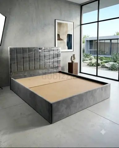 Grey Upholstered Storage Bed Frame with Headboard - Queen/Double (Like New)