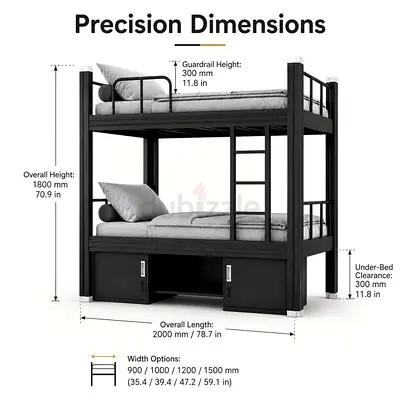Black Metal Bunk Bed with Under-Bed Storage - Single/Double Options