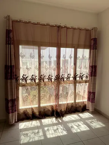 Lightweight sheer curtains with patterned side panels - set for large window