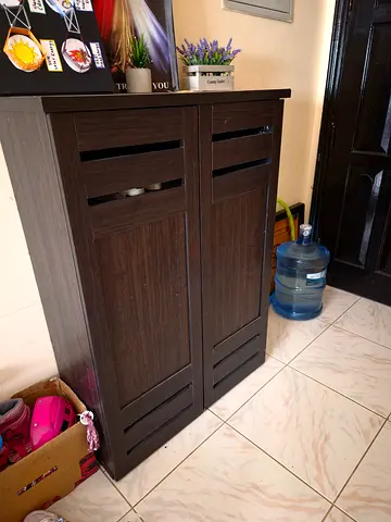 Dark Wood Tall Storage Cabinet - 2-Door Wardrobe/Storage Unit