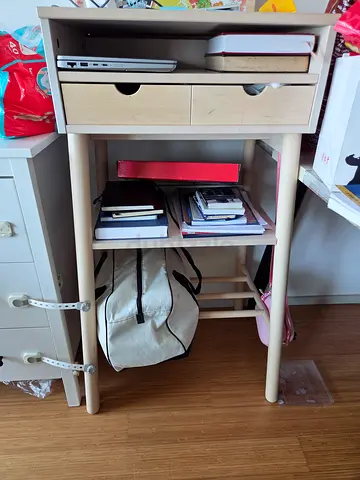 Modern Wooden Study Desk with Storage Shelves and Drawers