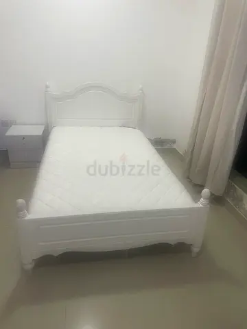 White Single Bed with Mattress and Bedside Table - Good Condition