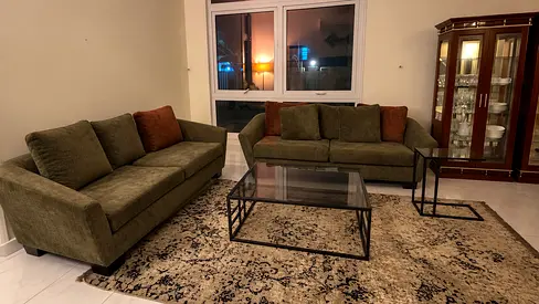 2 piece of large seat green Sofa with Cushions - Perfect Condition