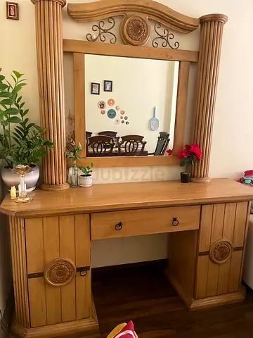 Solid wood dressing table with mirror and storage - light oak finish