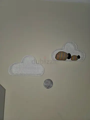 Pottery Barn Set of 2 Cloud-Shaped Wicker Wall Baskets (White)