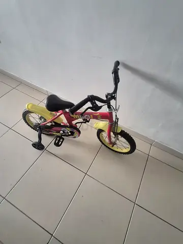 Kids 12-inch Pink & Yellow Bicycle with Training Wheels