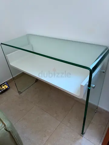 Modern Glass table / sideboard with White Shelf