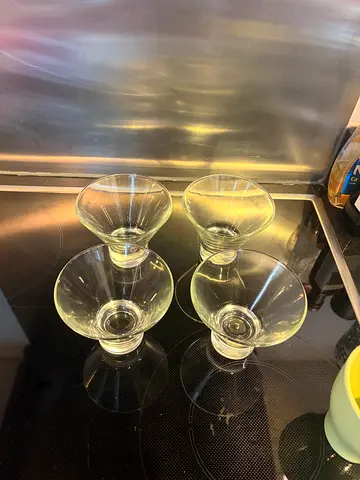 Set of 4 Clear Martini/Cocktail Glasses - Good Condition