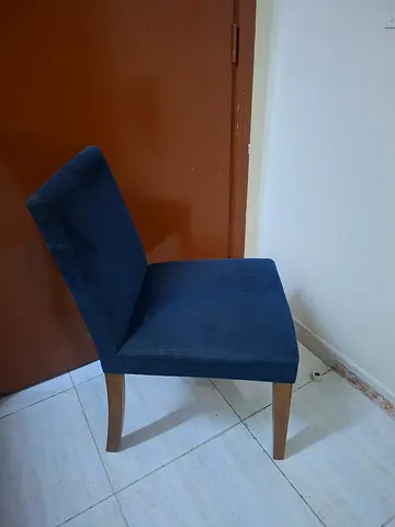 Blue fabric dining chair with wooden legs(Total 3 Chair) - good condition