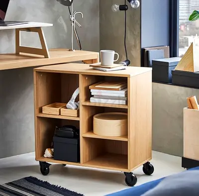 Wooden Storage Cabinet with Wheels