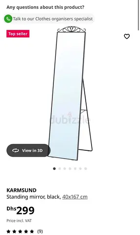 Full-length Standing Mirror (Black) - 40x167 cm
