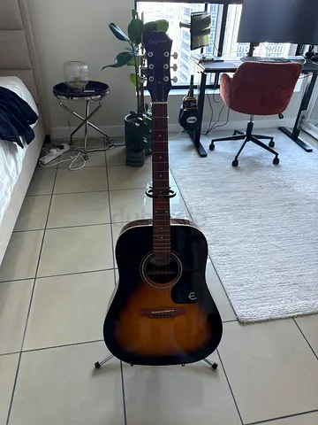 Epiphone DR-100 Acoustic Guitar - Sunburst, Good Condition with stand