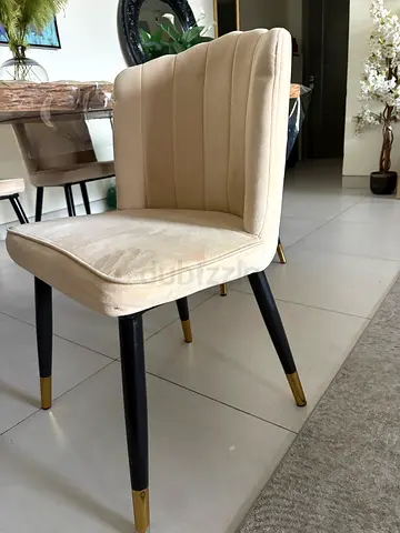 Beige Velvet Dining Chair with Gold-Tipped Legs