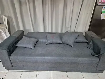 Grey 3-seater fabric sofa with cushions - good condition