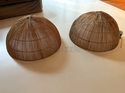 XL Pair of woven rattan dome pendant lamp shades