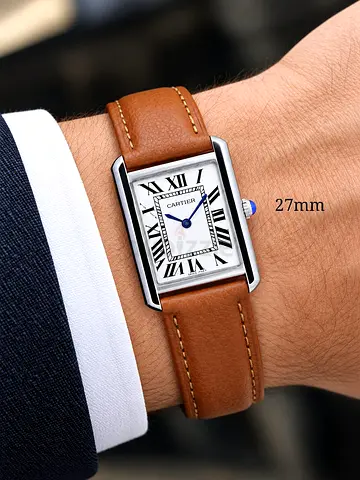 Cartier Tank-style watch 27mm with brown leather strap