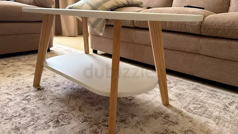 White Oval Coffee Table with Wooden Legs - Good Condition