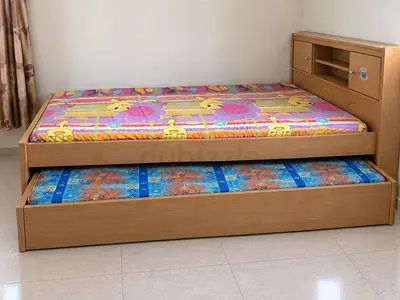 Single Bed with Pull-Out Trundle & Storage Headboard – Kids Bedroom Set (Must Sell ASAP!)