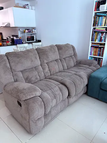 3-Seater Recliner Sofa in Light Brown Microfiber - Comfortable, Good Condition