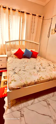 Ikea White Wood Queen Bed Frame with Headboard - Good Condition